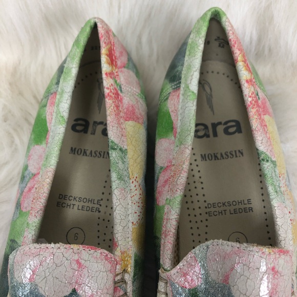 Ara mokassins floral leather shoes. Size 6 - Picture 4 of 8